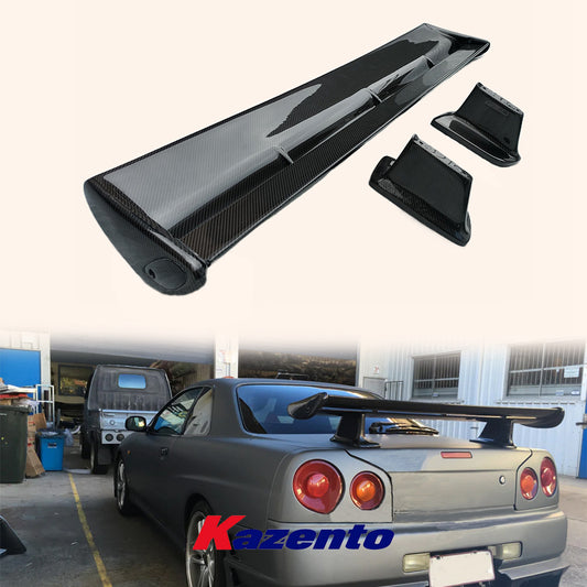 Free Shipping For Nissan Skyline R34 GTR GTT OE Style Carbon Fiber Rear Trunk Boot Spoiler Wing Set