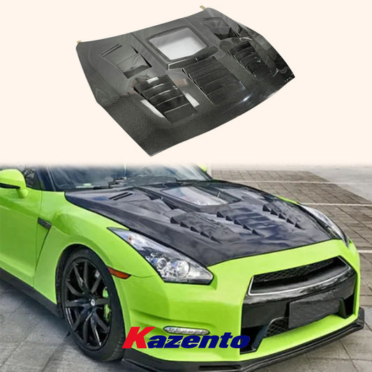 Free Shipping For Nissan GTR R35 CBA DBA CLR Style Vented Clear Glass Carbon Fiber Front Hood (Free Ship By Sea Door To Door)