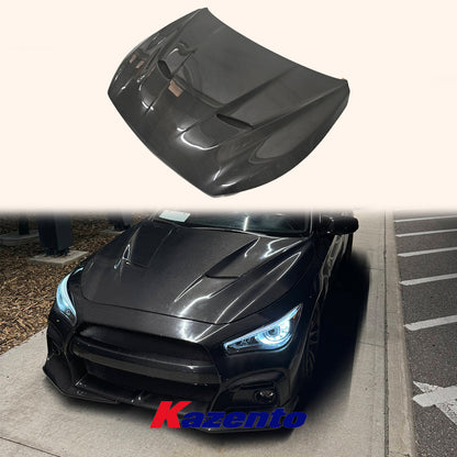 Free Shipping For Infiniti Q50 HT Style Vented Cooling Front Hood Bonnet Carbon Fiber