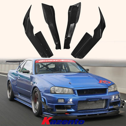 Free Shipping For Nissan Skyline R34 GTR AS Type Carbon Front Bumper Canard Side Splitter 4pcs