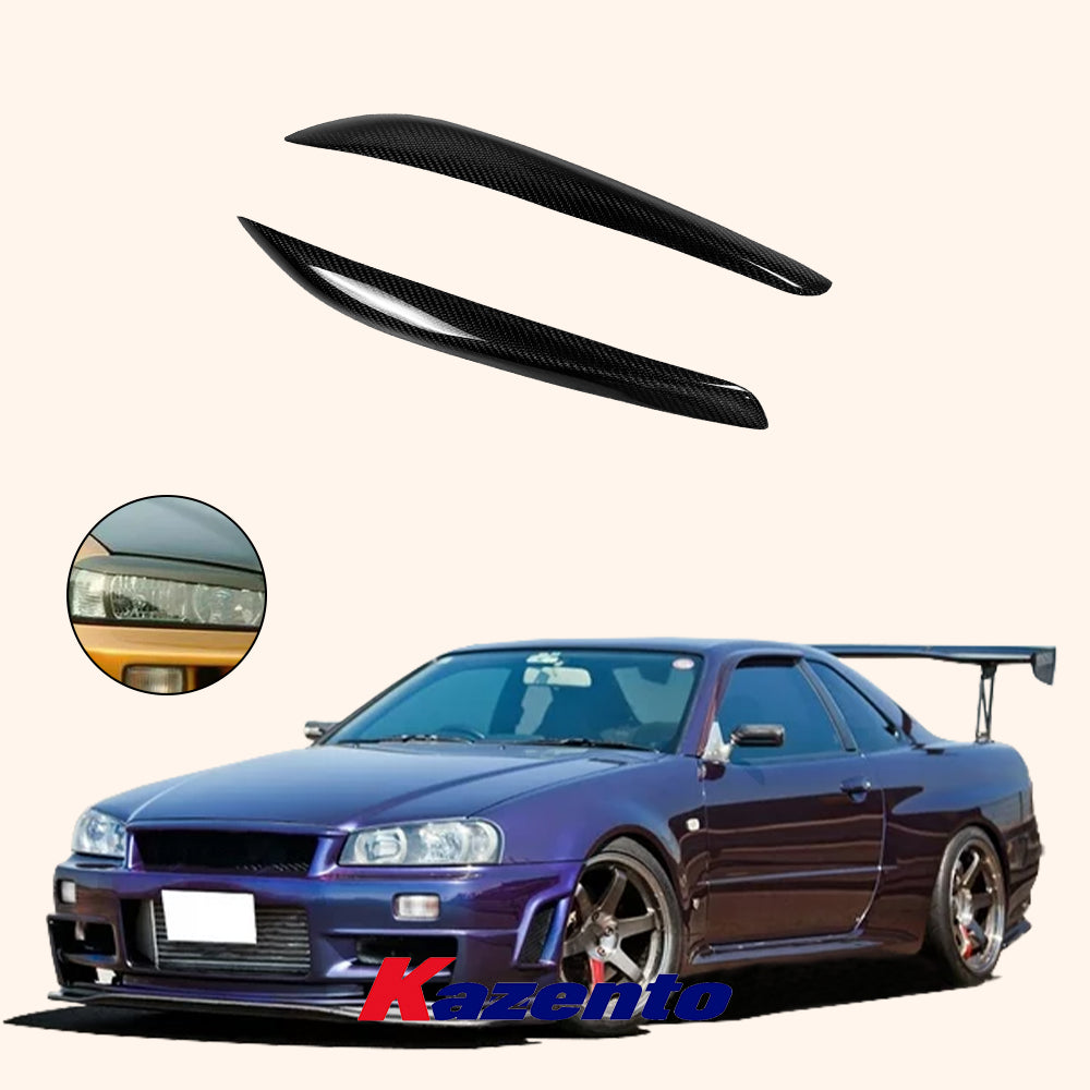 Free Shipping For Nissan Skyline R34 GTR GTT KZ Style Carbon Fiber Eyelid Eyebrow Pair